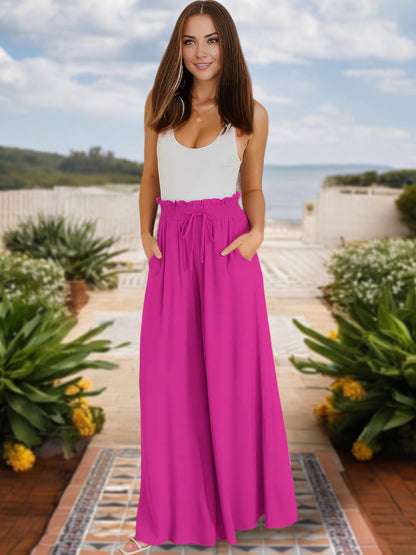 Anna-Kaci Women's High Waist Wide Leg Pants with Drawstring Waist