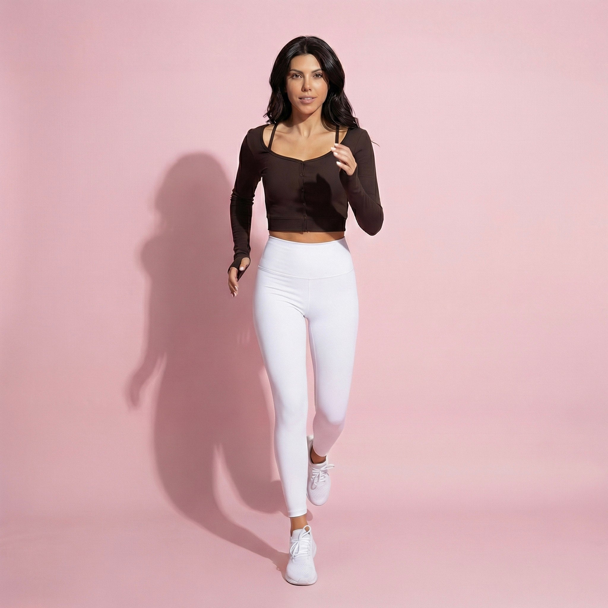 Cropped Button-Up Ribbed Long Sleeve Top with Scoop Neckline