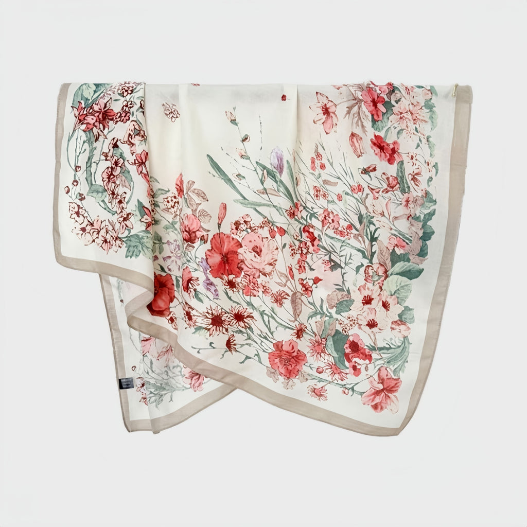 Anna-Kaci Women's Floral Print Square Scarf with Lightweight Draped Fabric, Soft Smooth Texture, and Elegant Border Detailing 35.5x35.5in