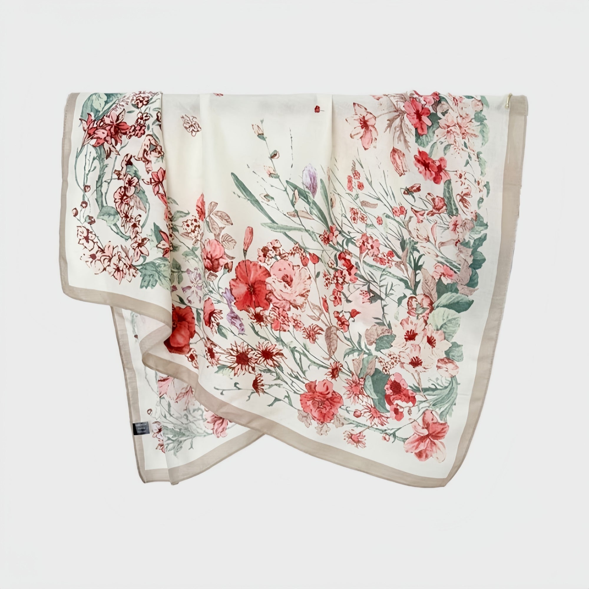 Anna-Kaci Women's Floral Print Square Scarf with Lightweight Draped Fabric, Soft Smooth Texture, and Elegant Border Detailing 35.5x35.5in