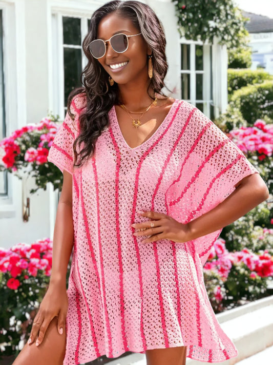 Knitted Bikini Stripe Dolman Beach Cover Up