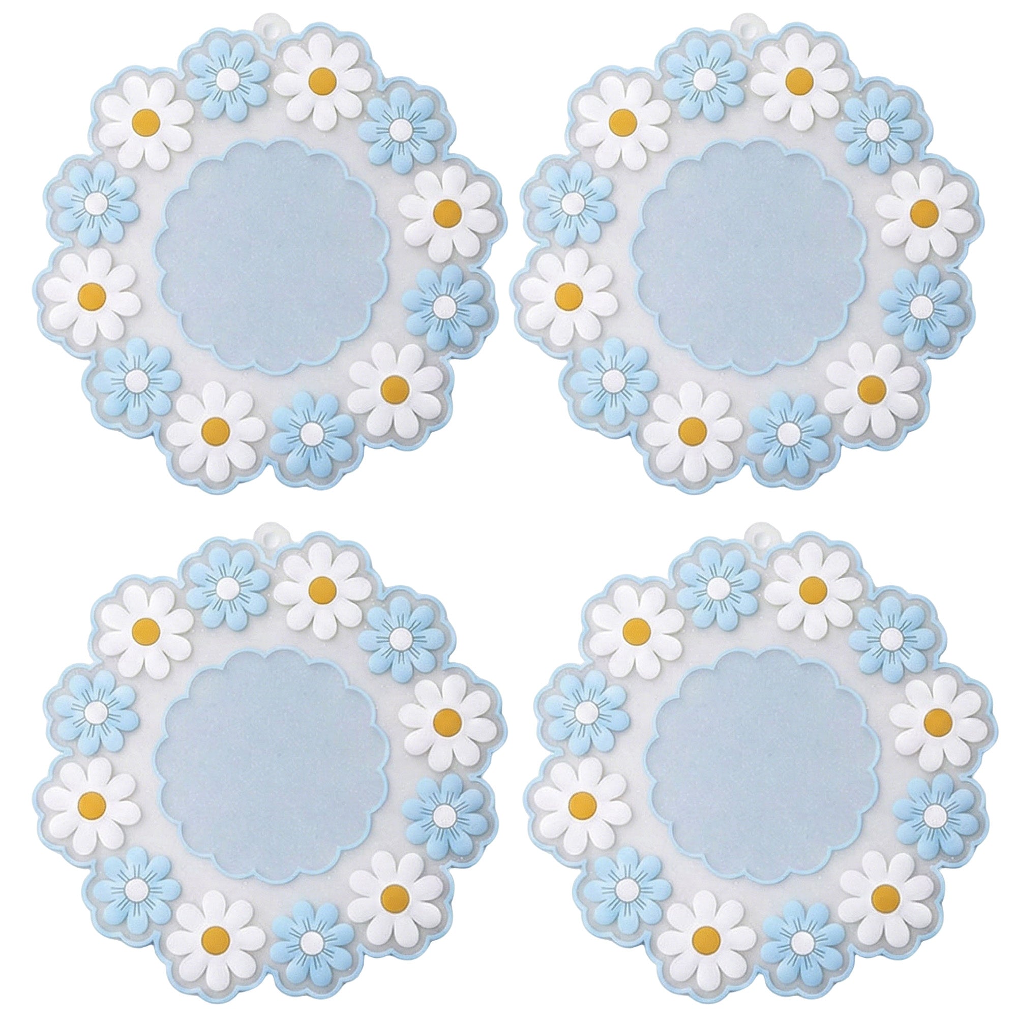 Anna-Kaci 4-PC Daisy Floral Silicone Trivet Heat Resistant Non Slip Kitchen Pot Holder