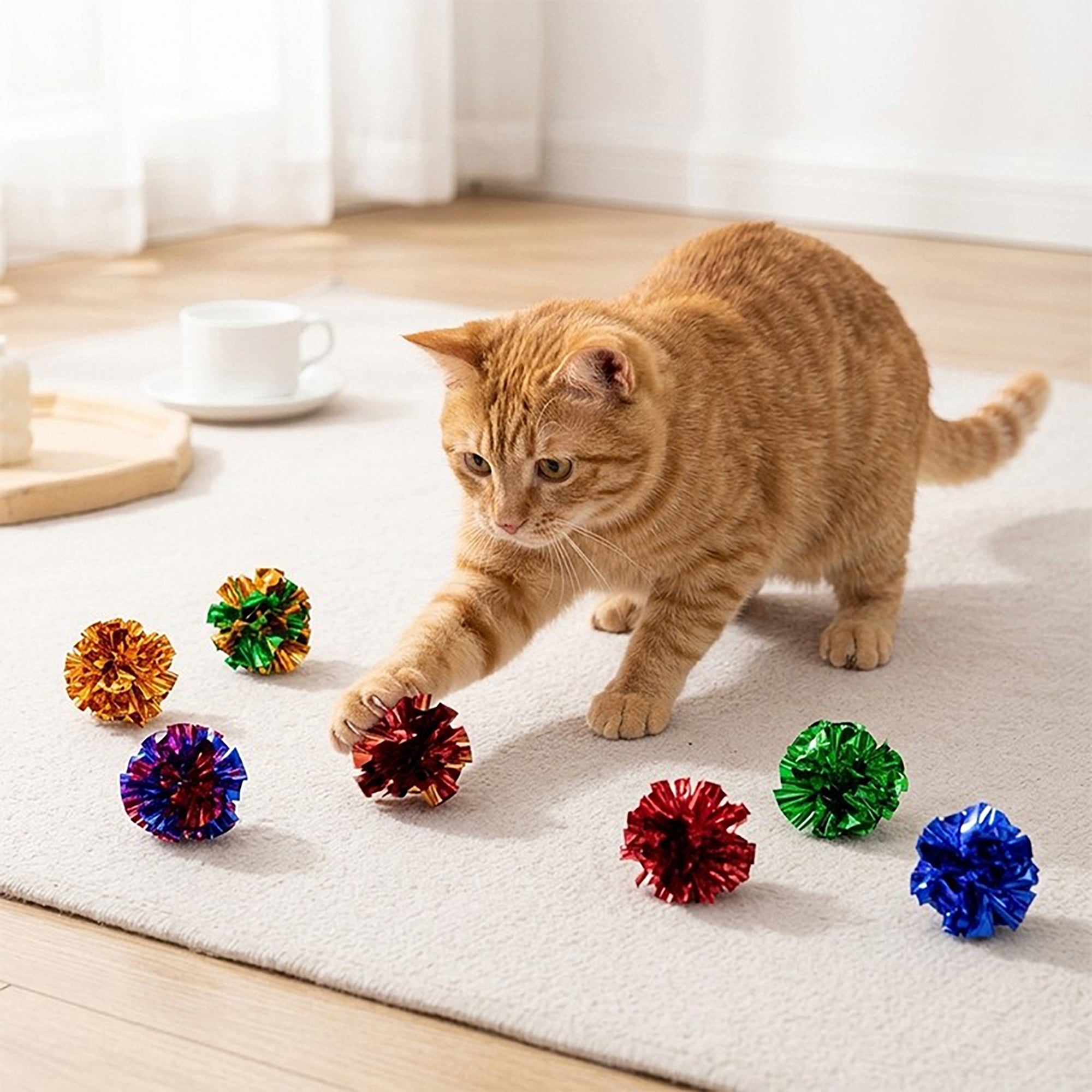 Anna-Kaci Crinkle Cat Toy Balls 12 Pack Interactive Foil Cat Toys Lightweight Indoor Cat Play Balls
