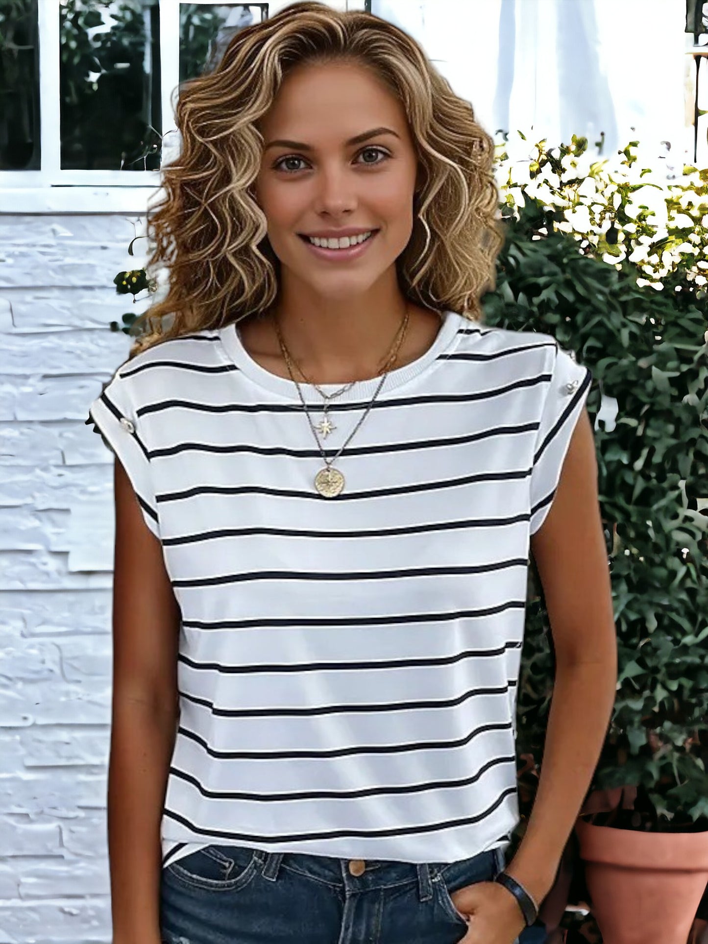 Short Sleeved Striped Pattern T-Shirt