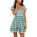 Anna-Kaci Women's Puff Sleeve Gingham Mini Dress with Ruffle Hem