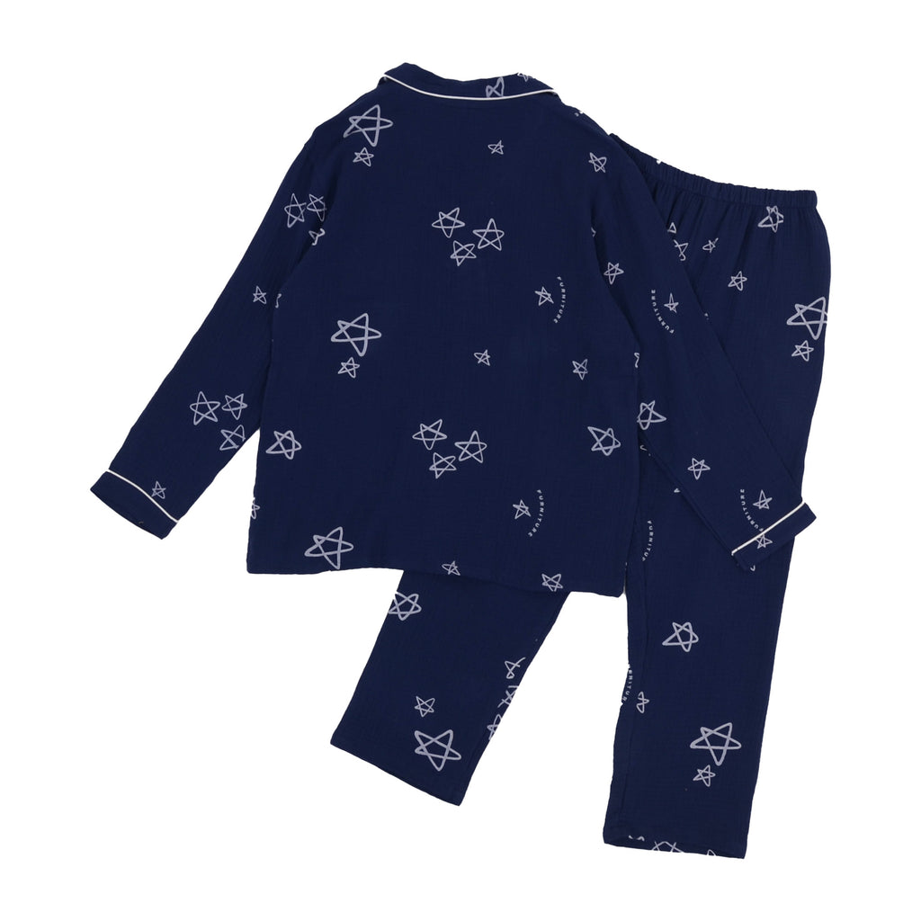 Anna-Kaci Lounge Women's Long Sleeve Button-Up Pajama Set with Notched Collar and Star Print Design