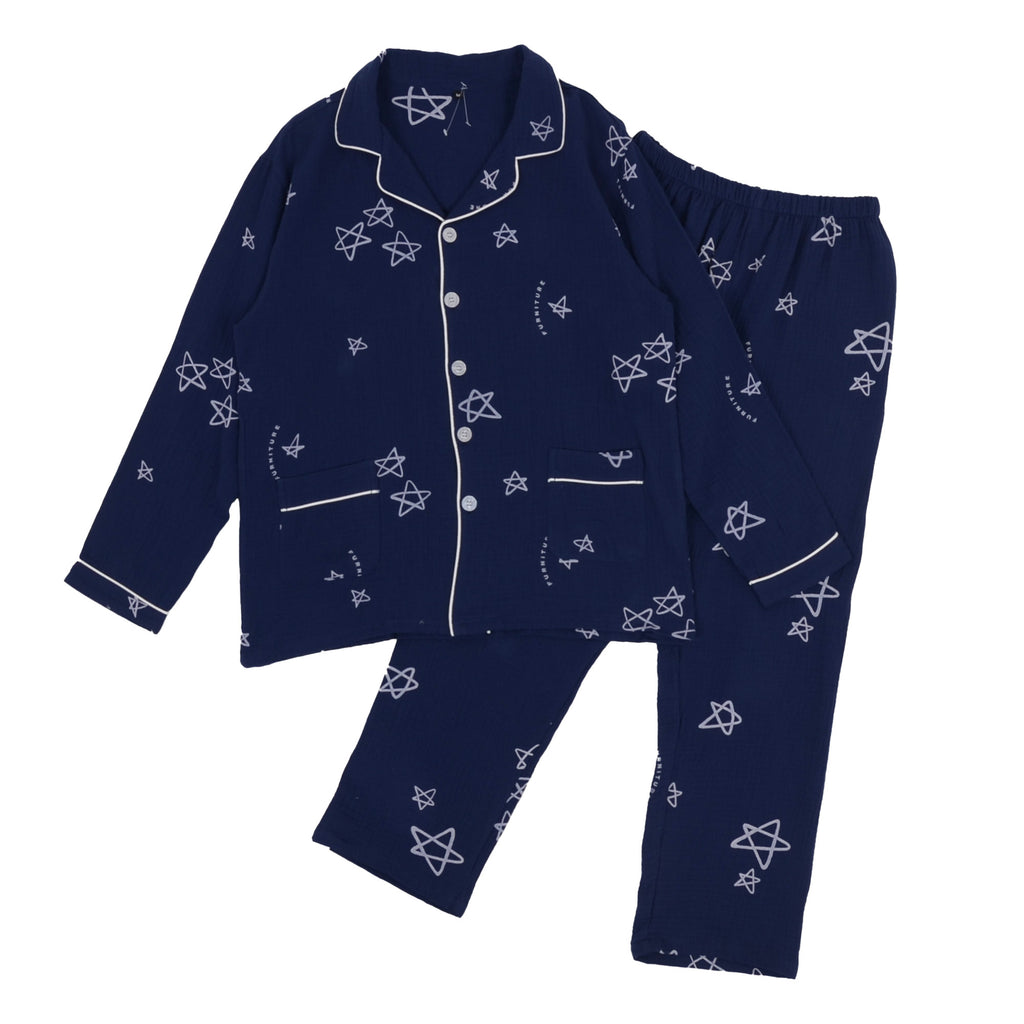 Anna-Kaci Lounge Women's Long Sleeve Button-Up Pajama Set with Notched Collar and Star Print Design