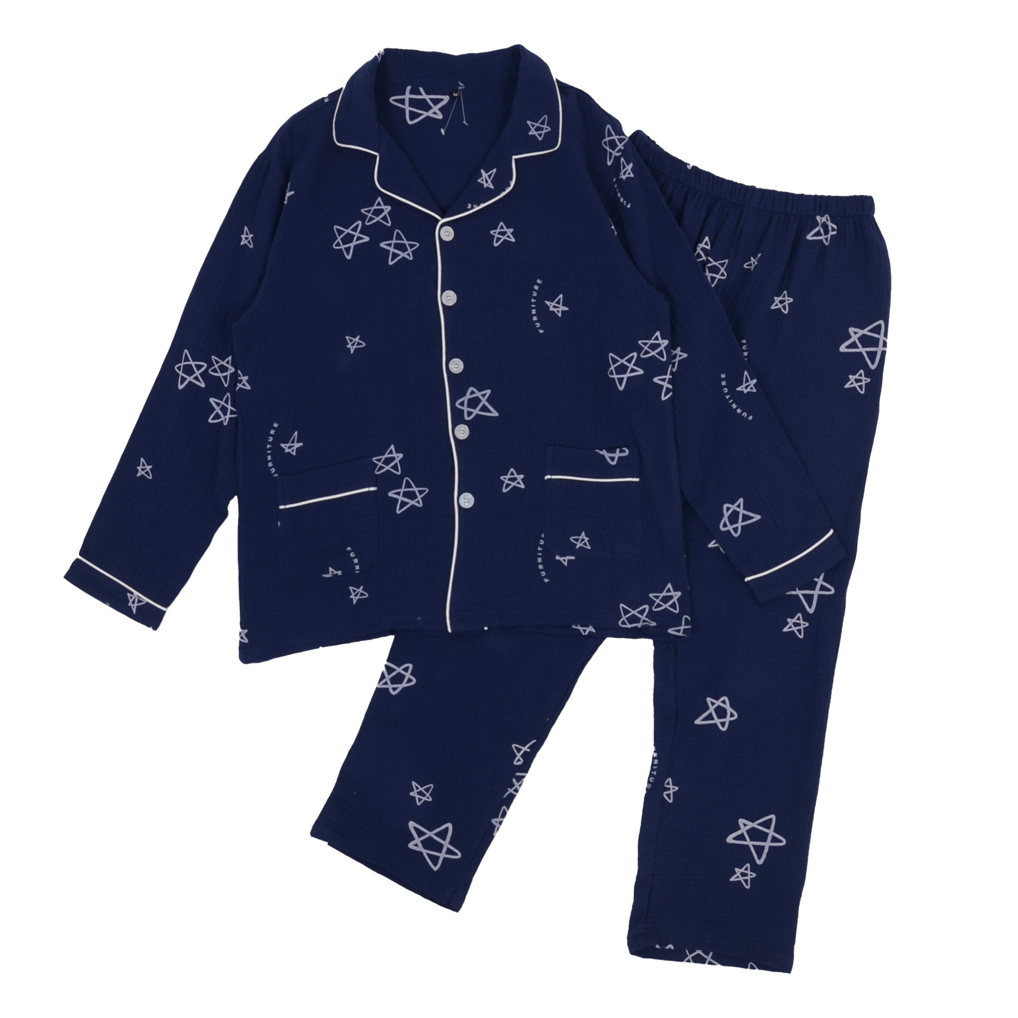 Anna-Kaci Lounge Women's Long Sleeve Button-Up Pajama Set with Notched Collar and Star Print Design