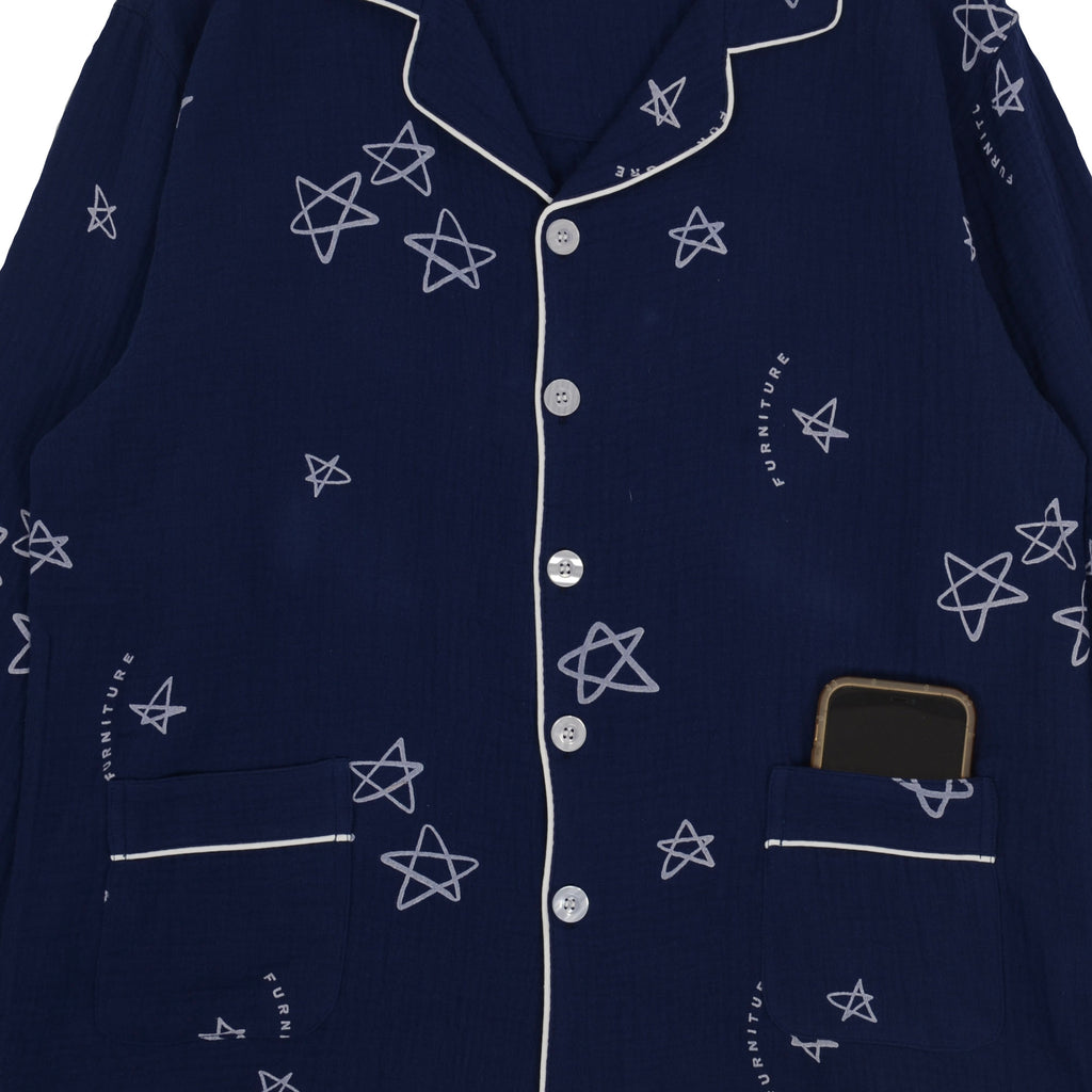 Anna-Kaci Lounge Women's Long Sleeve Button-Up Pajama Set with Notched Collar and Star Print Design