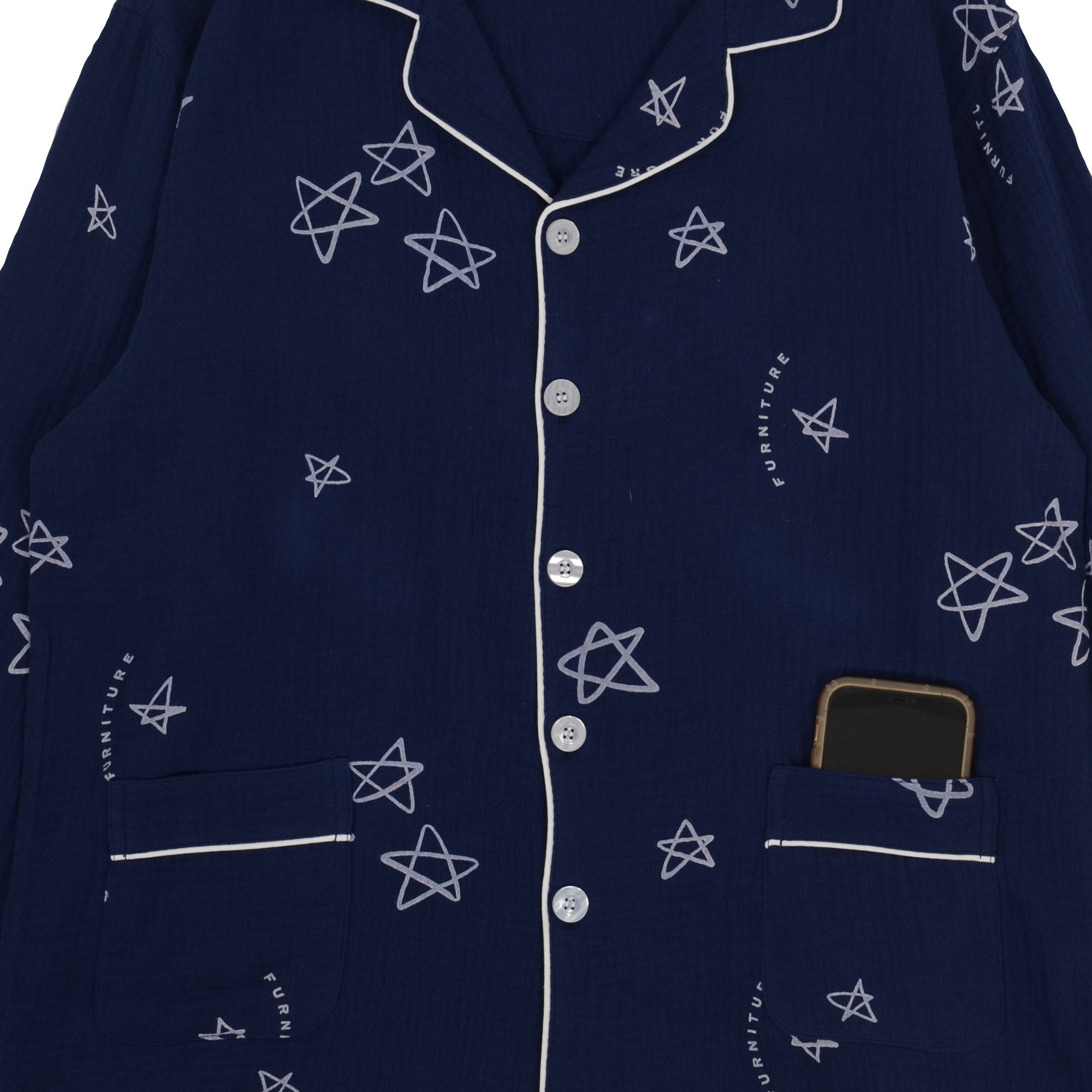 Anna-Kaci Lounge Women's Long Sleeve Button-Up Pajama Set with Notched Collar and Star Print Design
