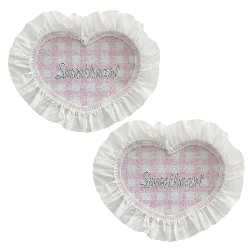 Anna-Kaci 2-PC Heart Shaped Fabric Coaster with Ruffle Trim Table Protector