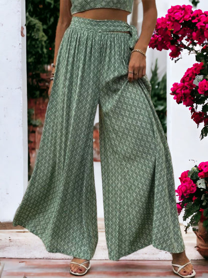 Printed Wide Legged  Waist Tied Pants