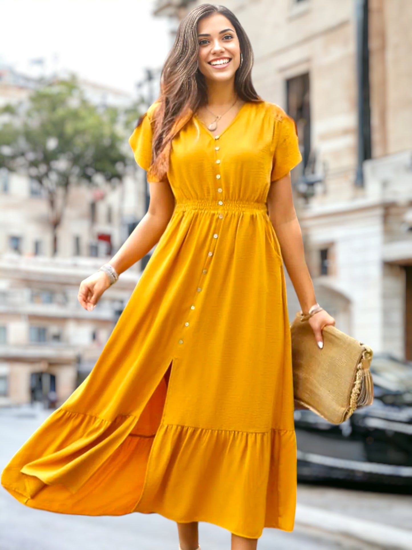 Tulip Sleeve Ruffle Hem Dress