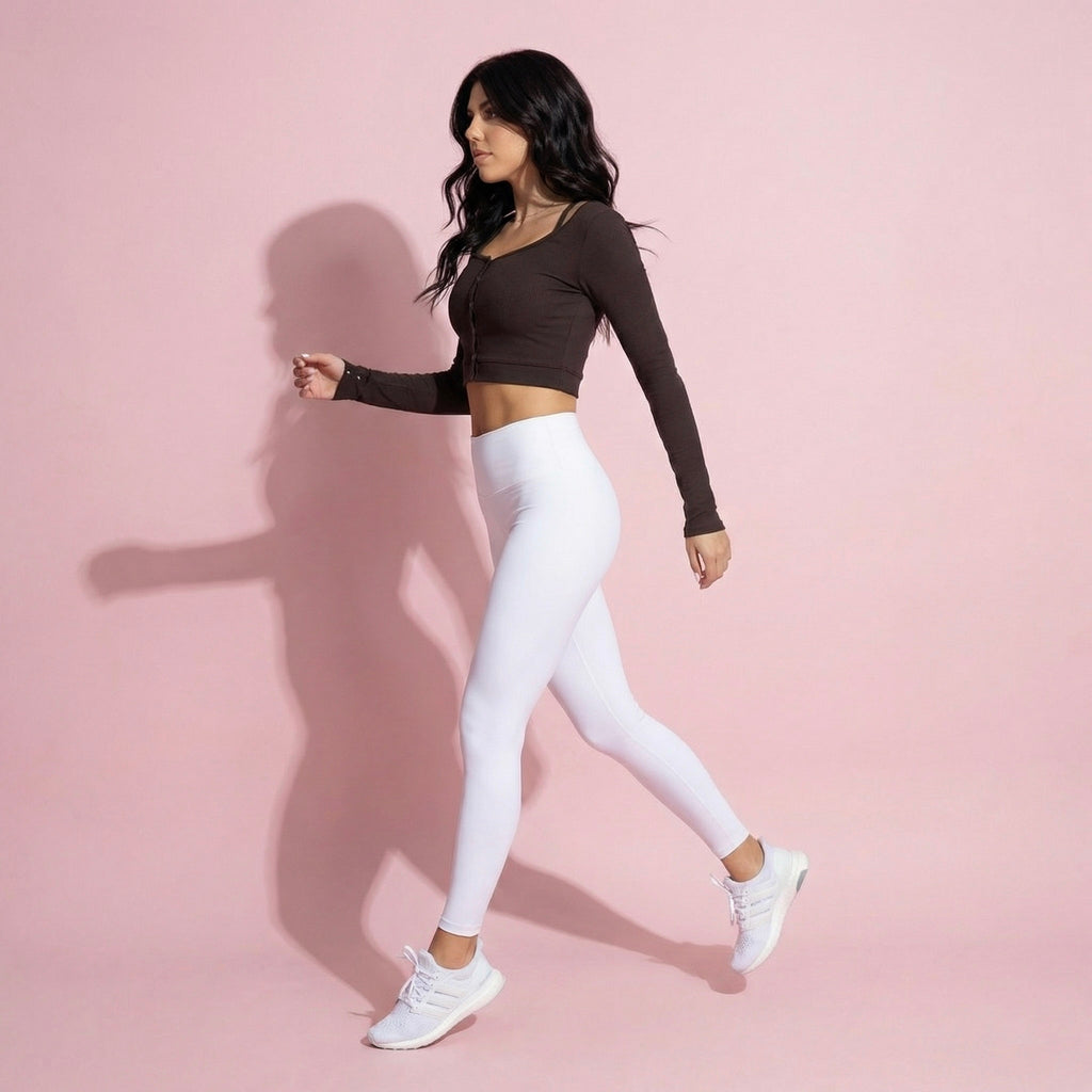 Cropped Button-Up Ribbed Long Sleeve Top with Scoop Neckline