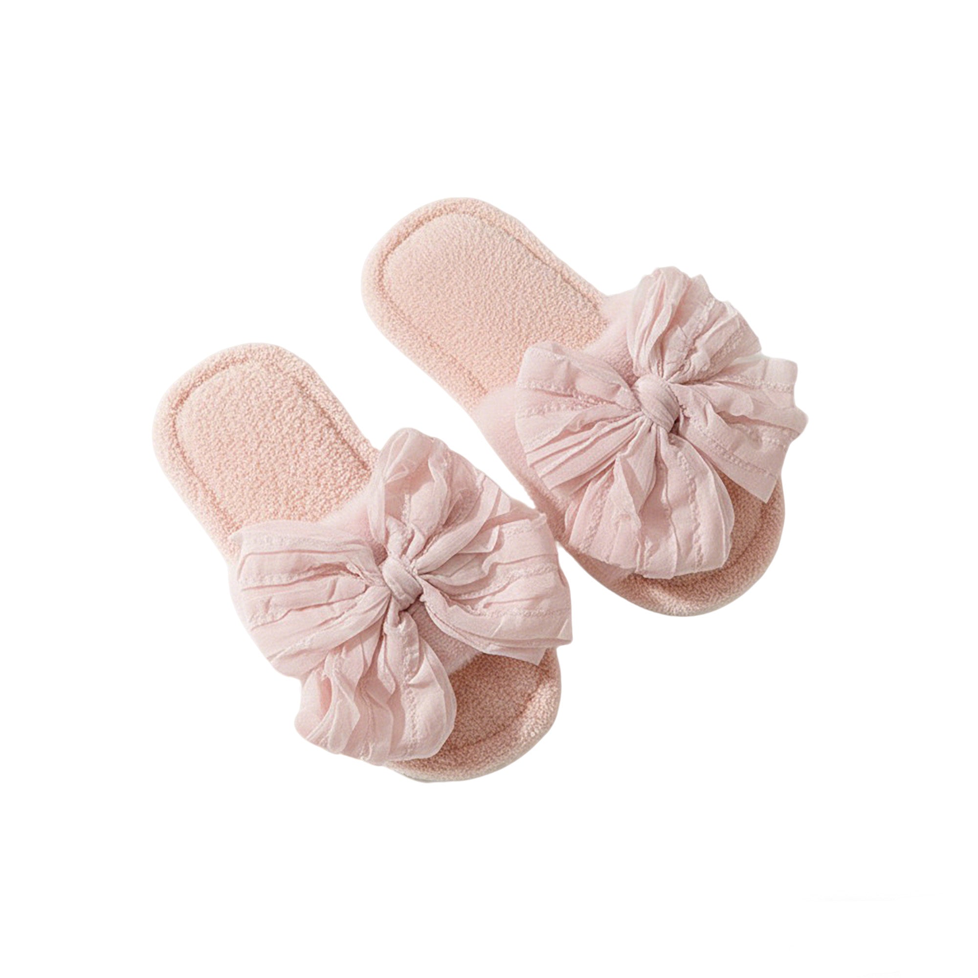 Anna-Kaci Lounge Women's Plush Slide House Slippers with Valentine Ruffled Bow Detail and Cushioned Footbed