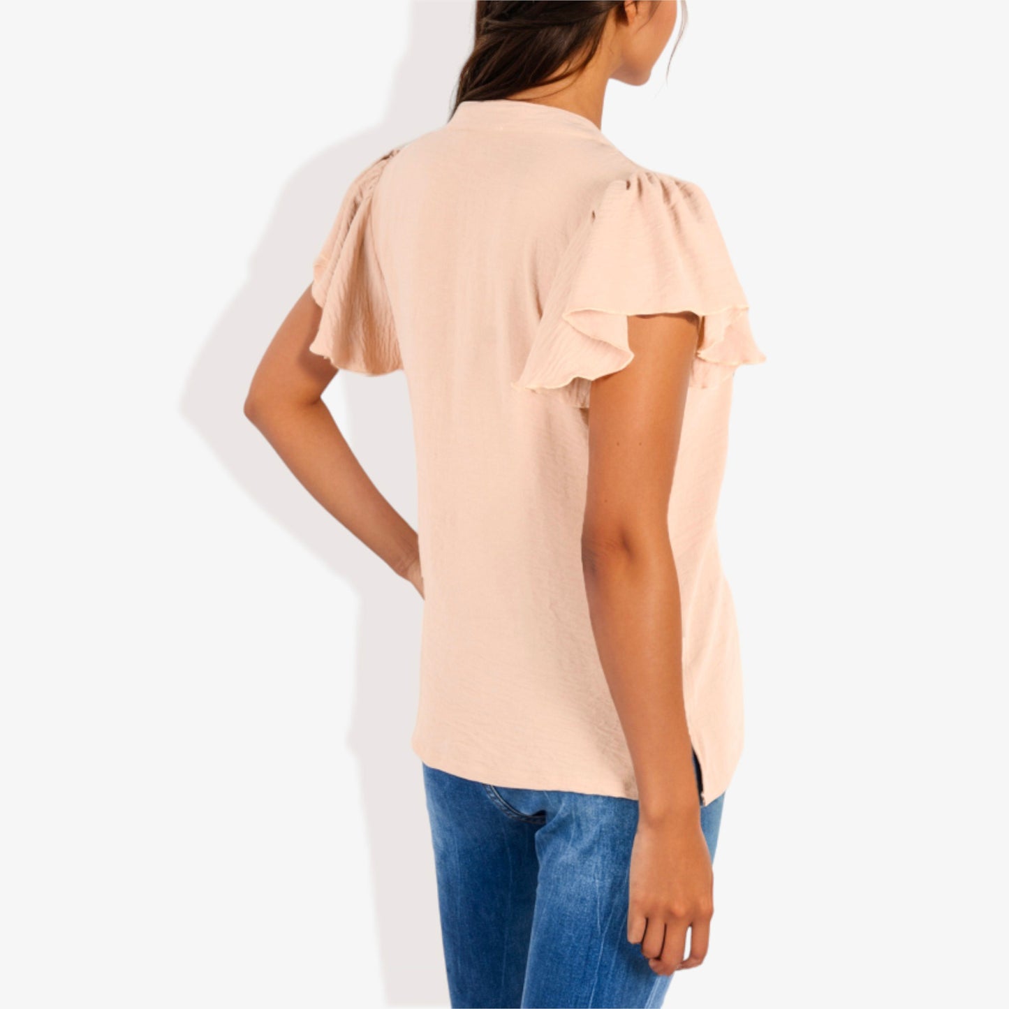 Women's Short Sleeve V-Neck Blouse with Ruffle Sleeves