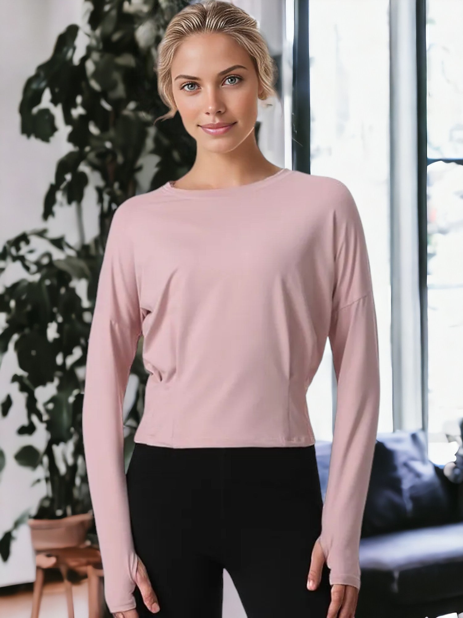 Sudadera de yoga y fitness de manga larga, transpirable y versátil