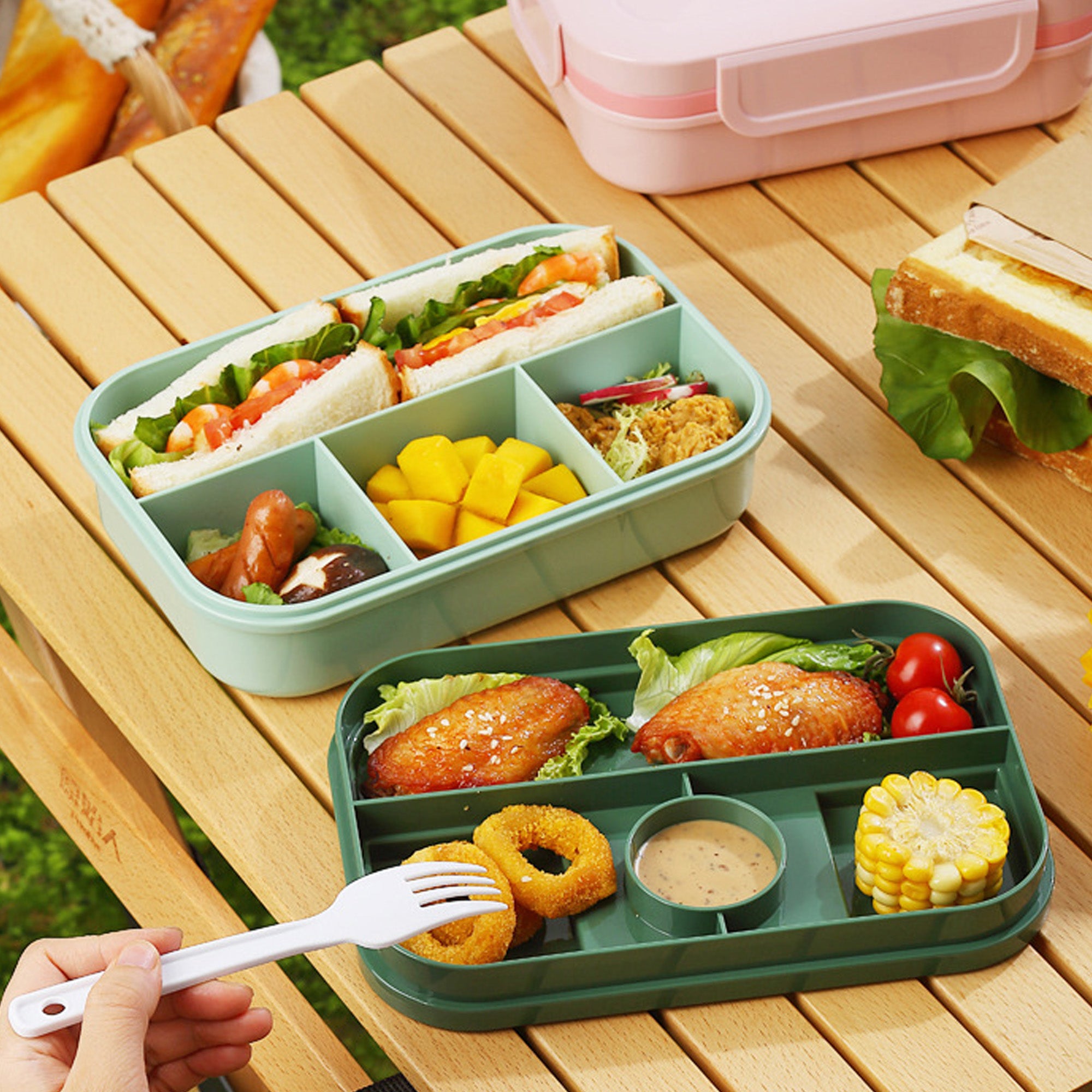 Anna-Kaci Bento Lunch Box Plastic Food Container with Compartments Leak Resistant Lid Meal Prep Storage