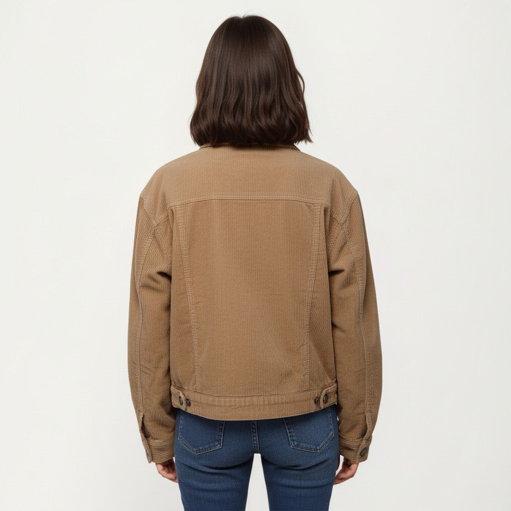 Anna-Kaci Women's Button Front Utility Jacket with Soft Corduroy Texture and Structured Collar Design