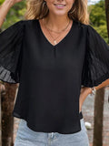 Camiseta informal con cuello redondo y manga corta con estampado de ondas texturizadas para mujer de Anna-Kaci