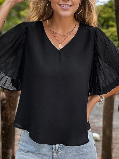 Anna-Kaci Women's Short Sleeve Crew Neck Textured Wave Pattern Casual Tee