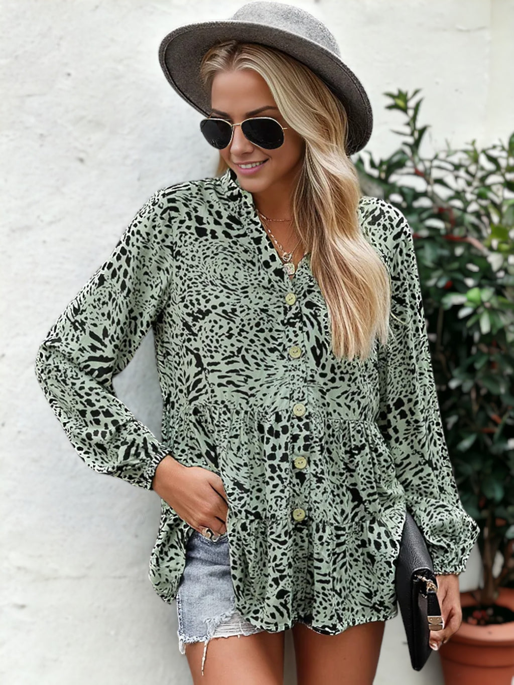 Summer Print Button Blouse
