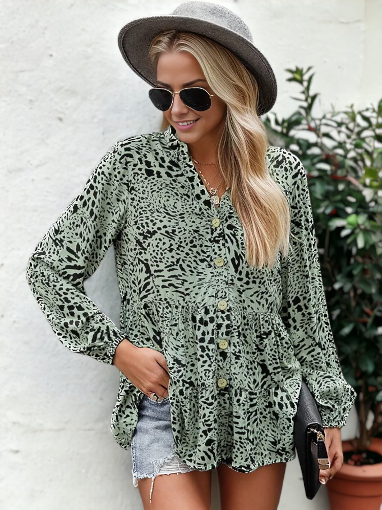 Summer Print Button Blouse