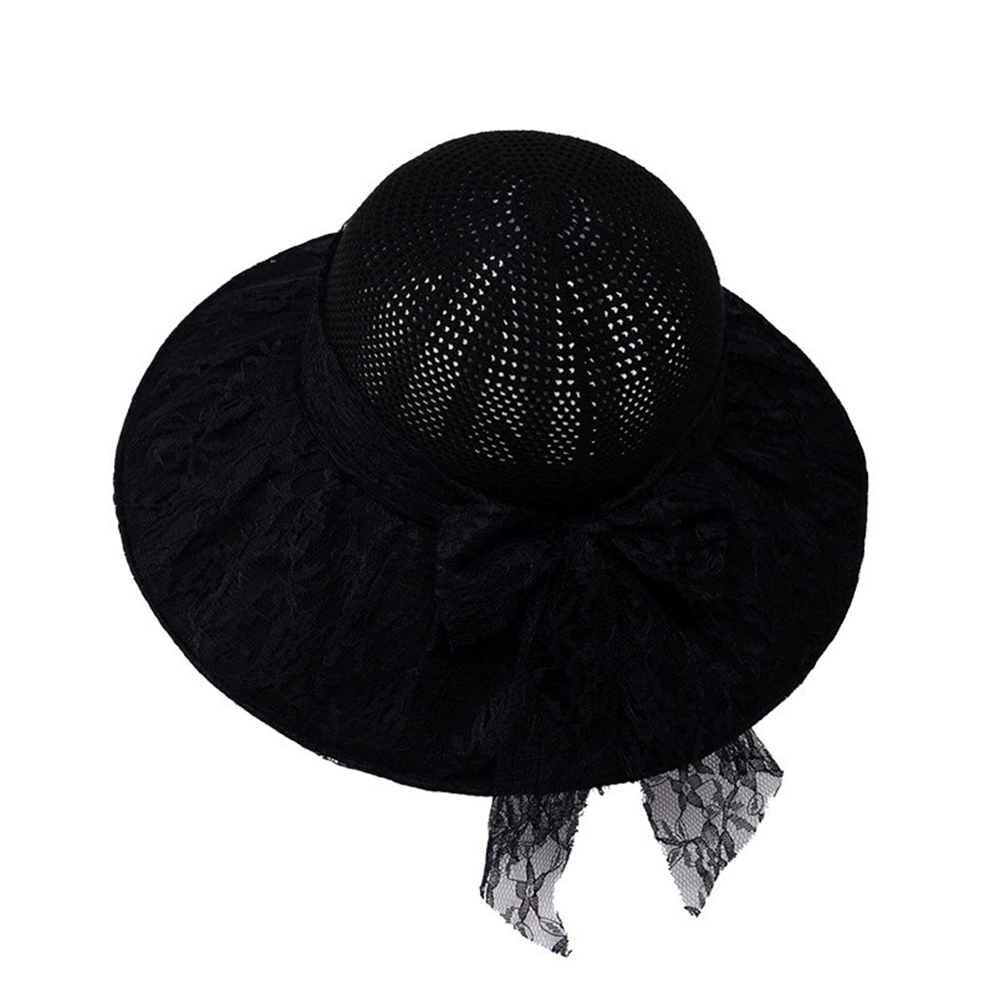 Anna-Kaci Womens Wide Brim Straw Sun Hat Lace Bow Breathable Summer Beach Vacation Hat