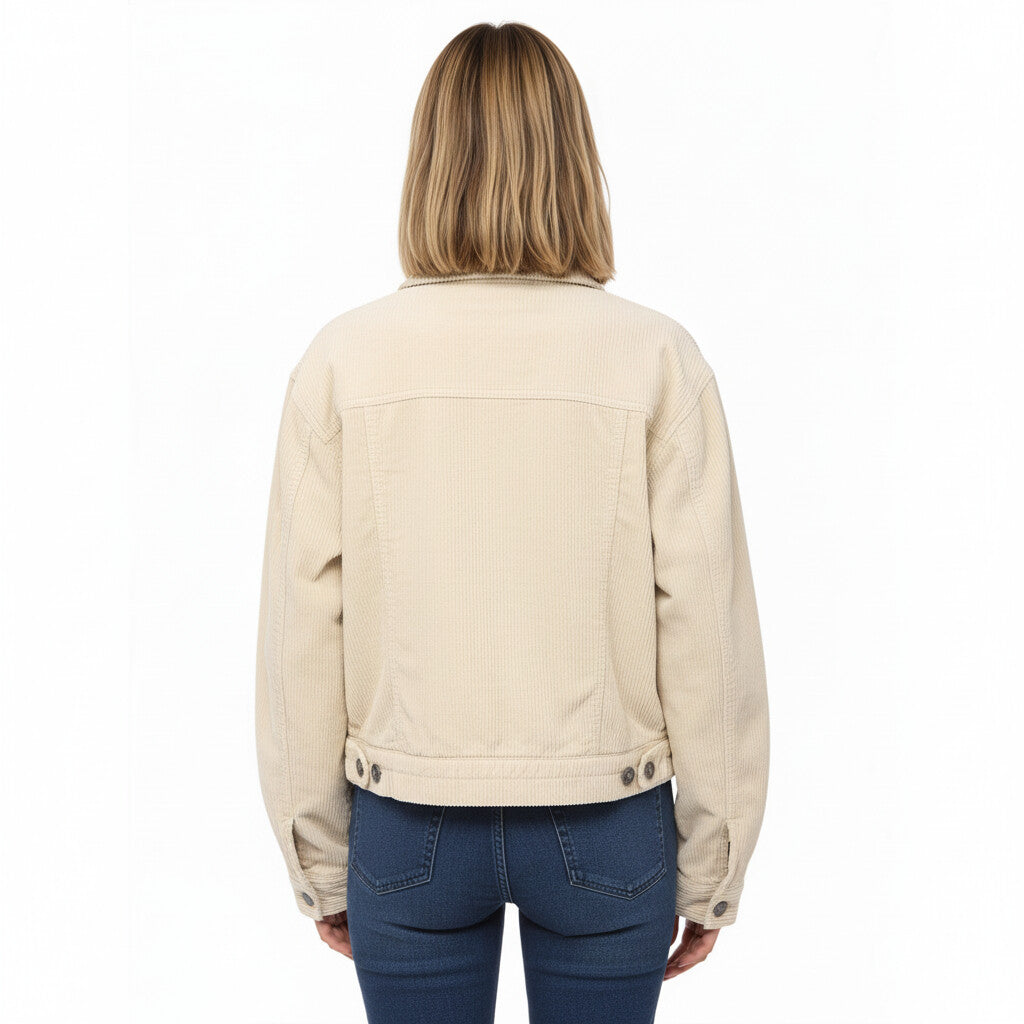 Anna-Kaci Women's Button Front Utility Jacket with Soft Corduroy Texture and Structured Collar Design