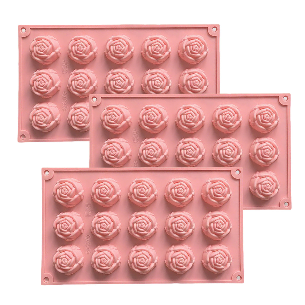 Anna-Kaci 3-Piece Rose Flower Silicone Baking Mold Set Mini Round Cake Chocolate Candy Soap Mold