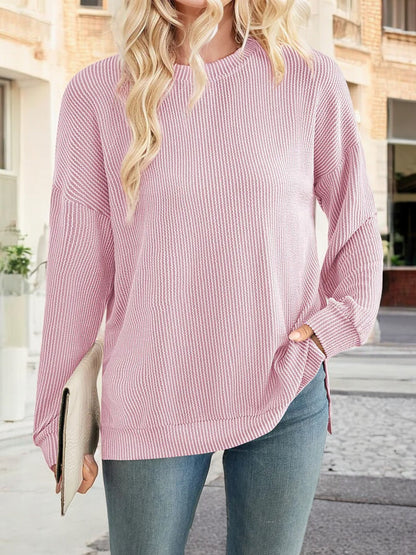 Anna-Kaci Women's Oversized Long Sleeve Knit Top with Ribbed Texture