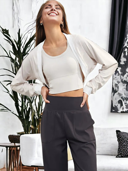 Chaqueta tipo chal de yoga de manga larga y estilo corto con chaleco