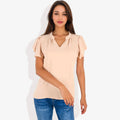 Blusa de mujer de manga corta con escote en V y mangas con volantes
