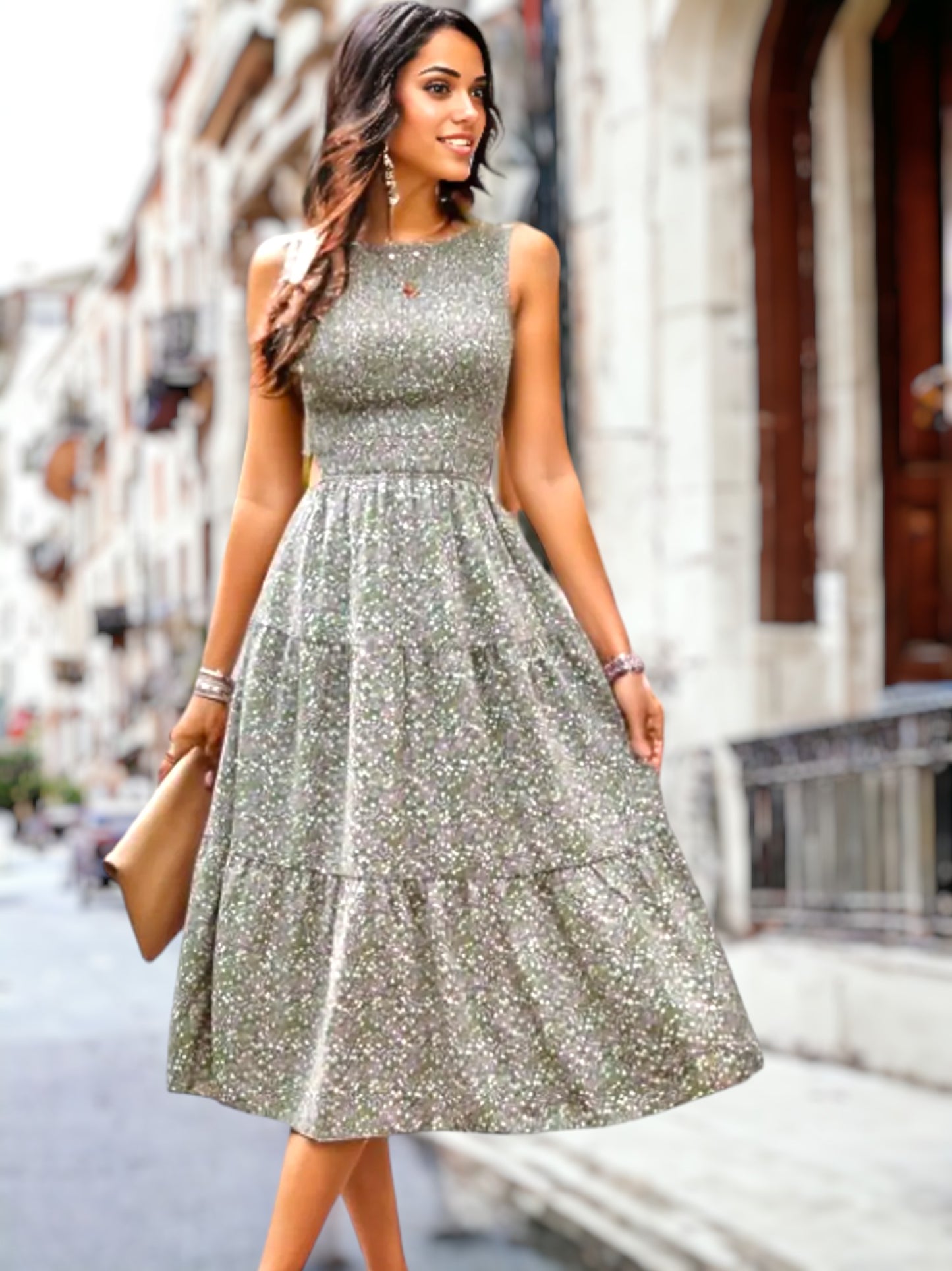Vestido con aberturas laterales y estampado floral 