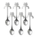 Anna-Kaci Cat Shaped Spoon Set Polished Metal Decorative Handle Cute Table Spoon 6 Piece Set