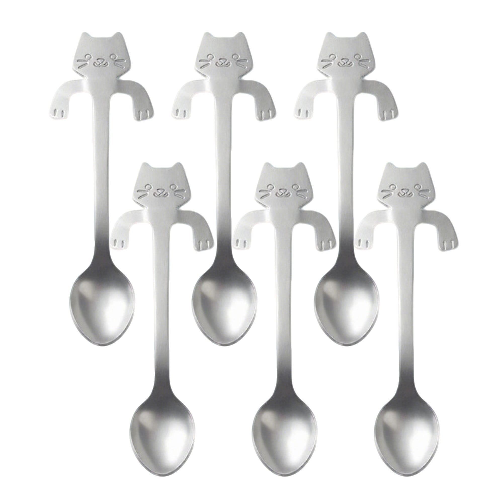 Anna-Kaci Cat Shaped Spoon Set Polished Metal Decorative Handle Cute Table Spoon 6 Piece Set
