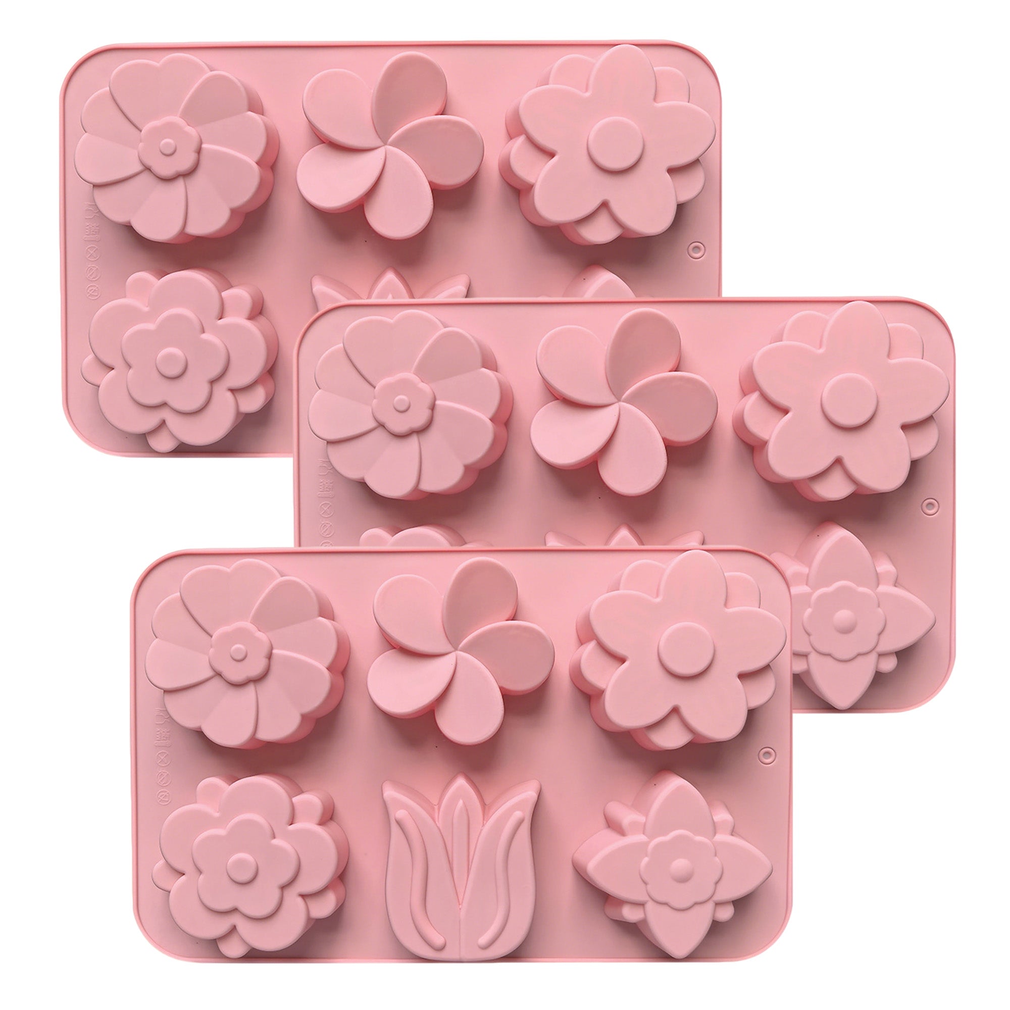 Anna-Kaci 3-Piece Flower Silicone Baking Mold Set Floral Cake Chocolate Candy Soap Mold