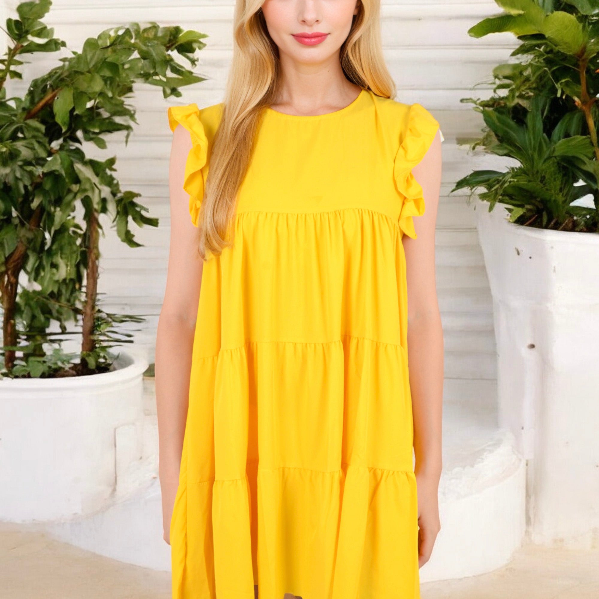 Anna-Kaci Women's Sleeveless Ruffle Trim Tiered Babydoll Dress with Flowy Fit for Casual Summer and Beach Wear
