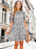 Shirred Round Neck Floral Dress