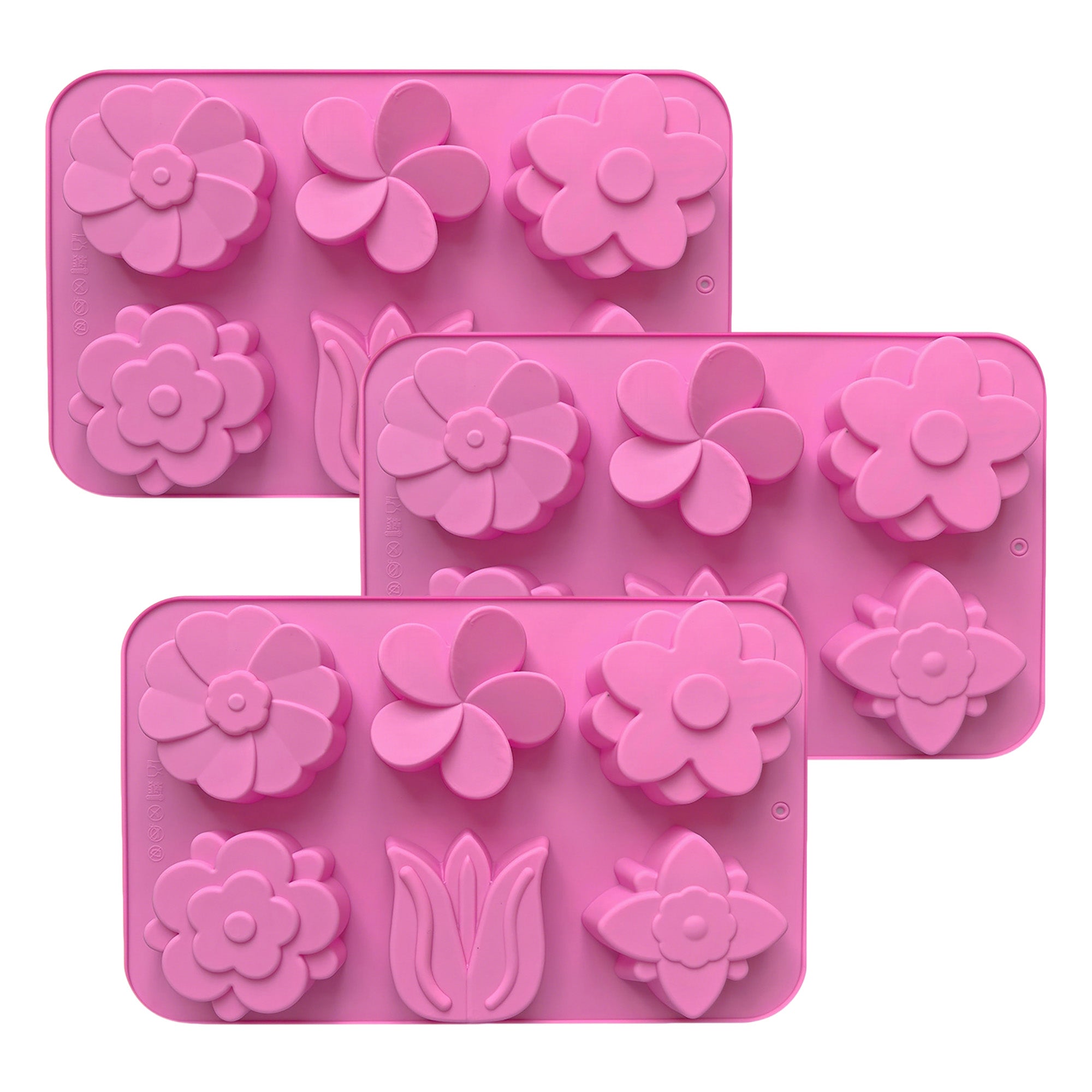 Anna-Kaci 3-Piece Flower Silicone Baking Mold Set Floral Cake Chocolate Candy Soap Mold