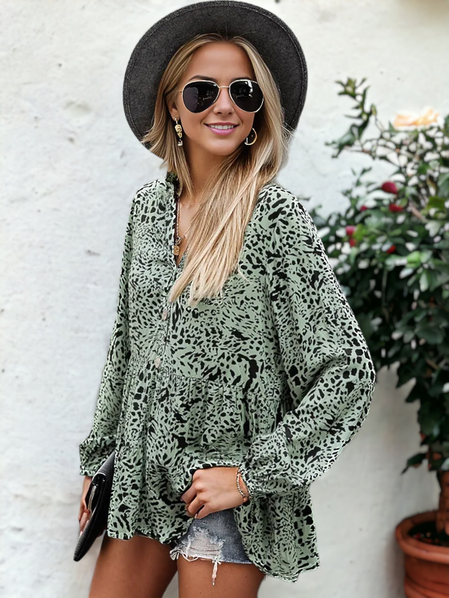 Summer Print Button Blouse