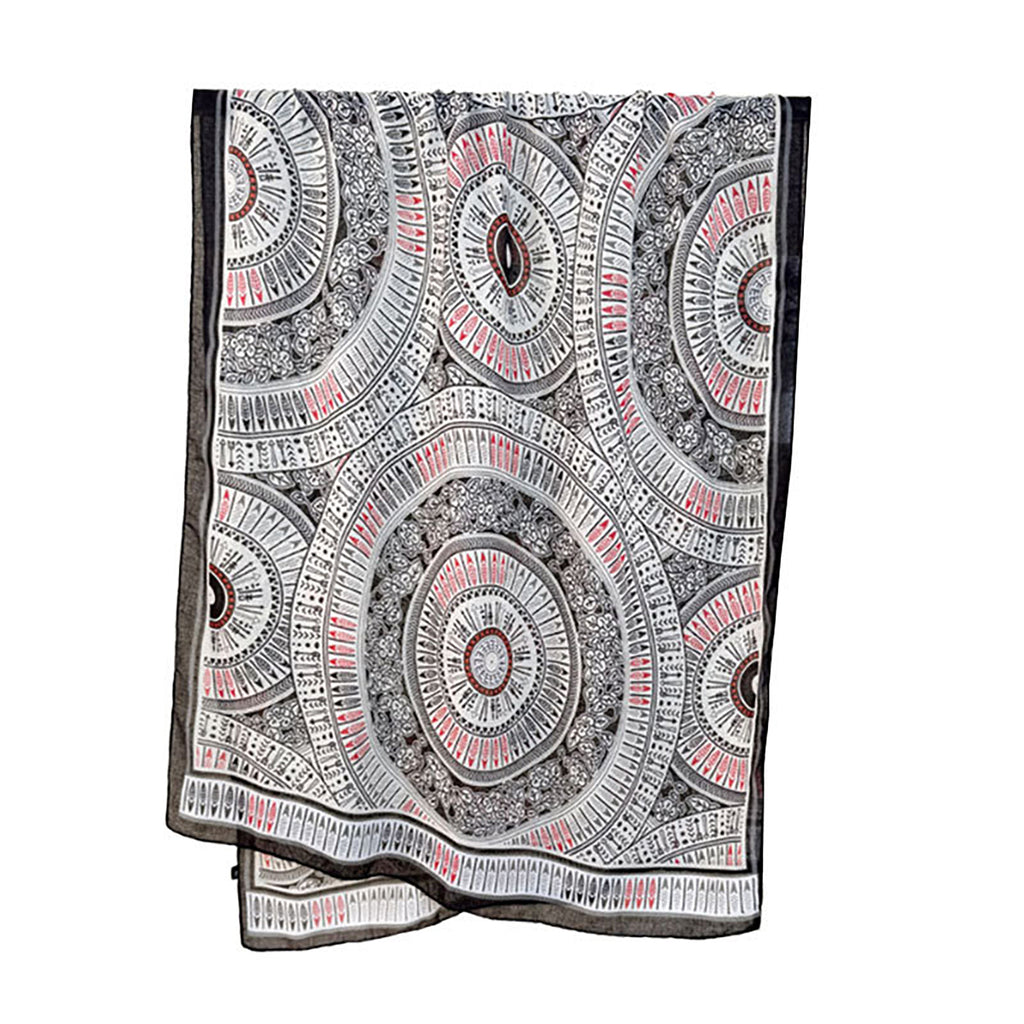 Anna-Kaci Lightweight Printed Scarf with Intricate Circular Pattern and Soft Draping Design for Stylish Everyday Layering 33.5x71in
