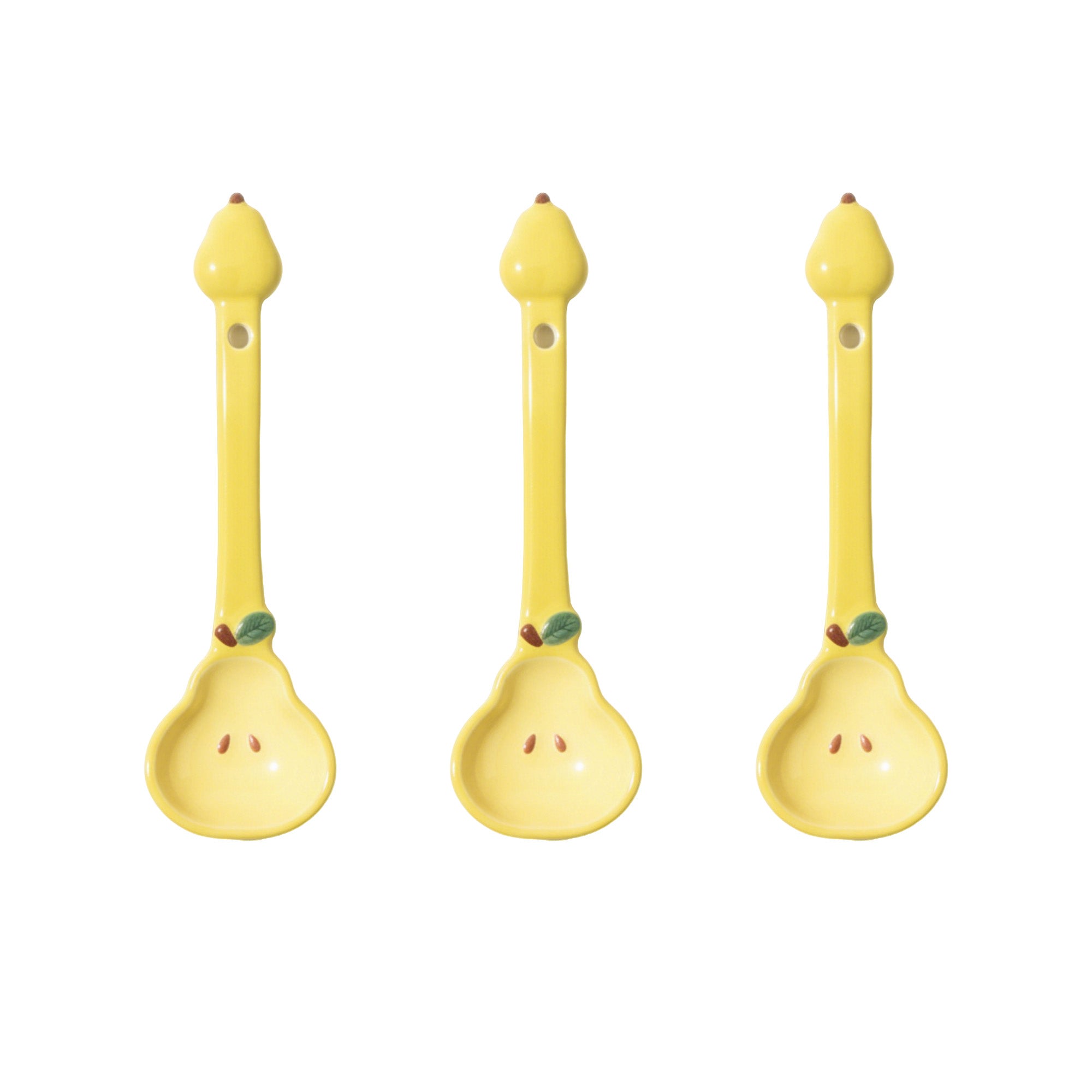 Anna-Kaci Apple Shaped Ceramic Reusable Spoon Set with Hanging Handle Design 3 Piece Set