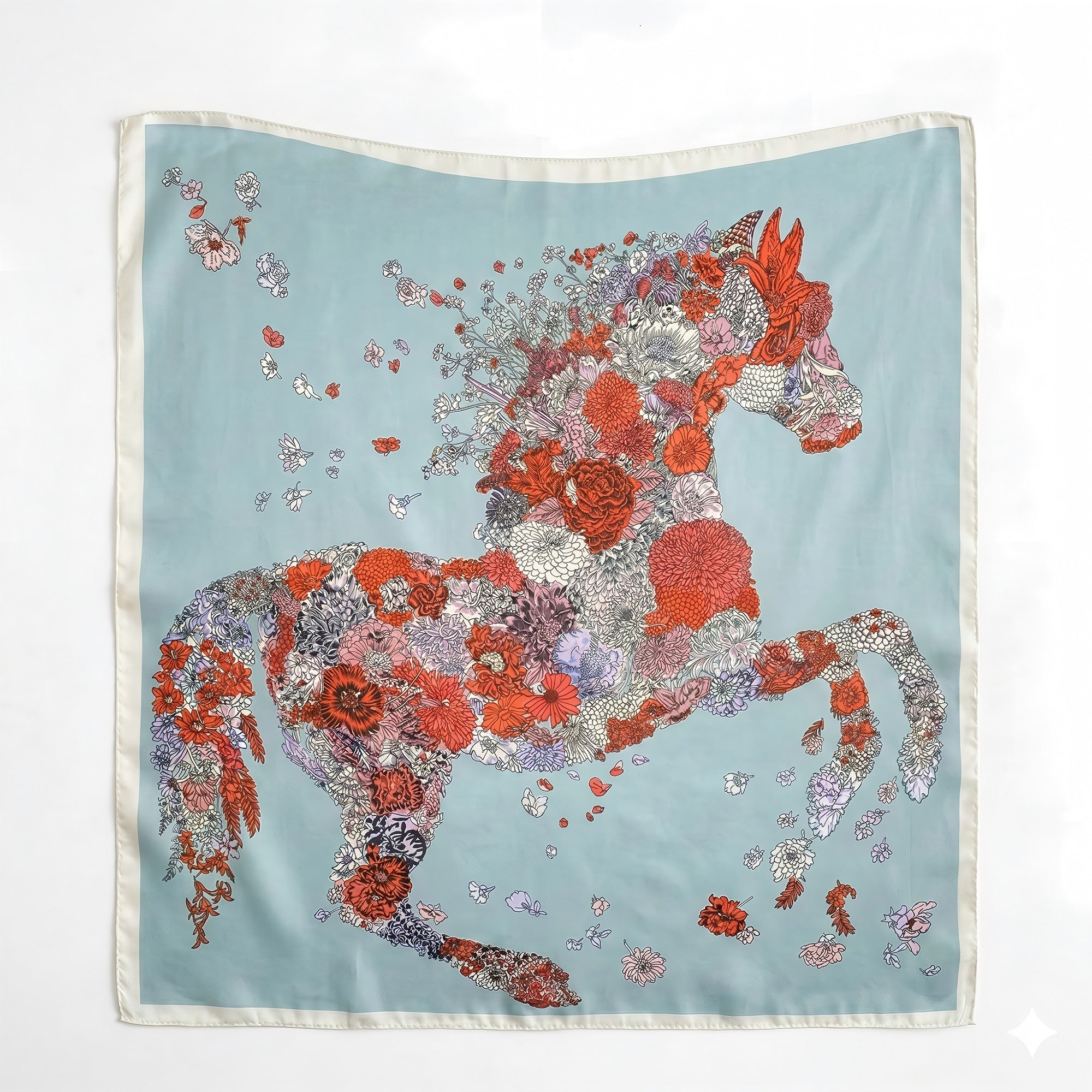 Anna-Kaci Women's Square Floral Horse Silk Feel Satin Scarf Lightweight Wrap 27.5 Inch