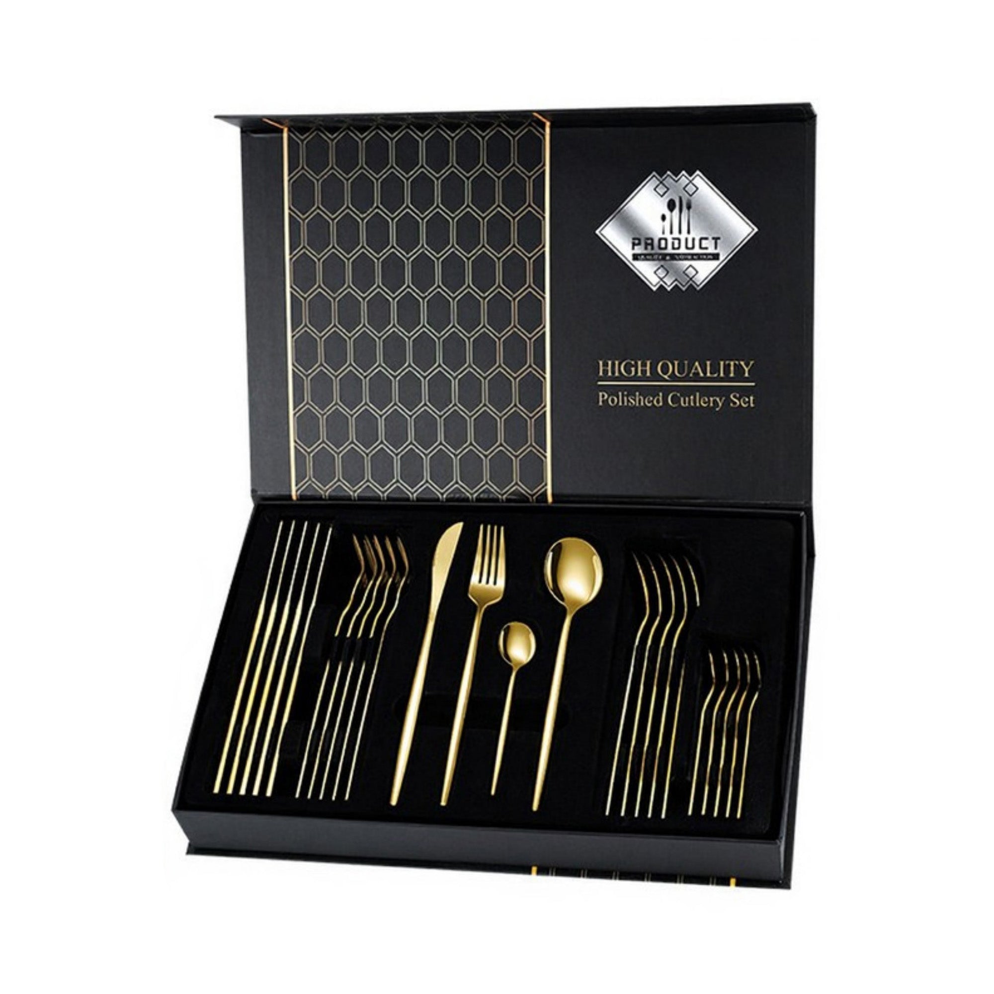 Anna-Kaci Polished Cutlery Set with Coordinated Flatware Pieces and Decorative Storage Box