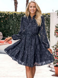 Texture Lace Detailed Long Sleeved Tie Waist Ruffle Mini Dress