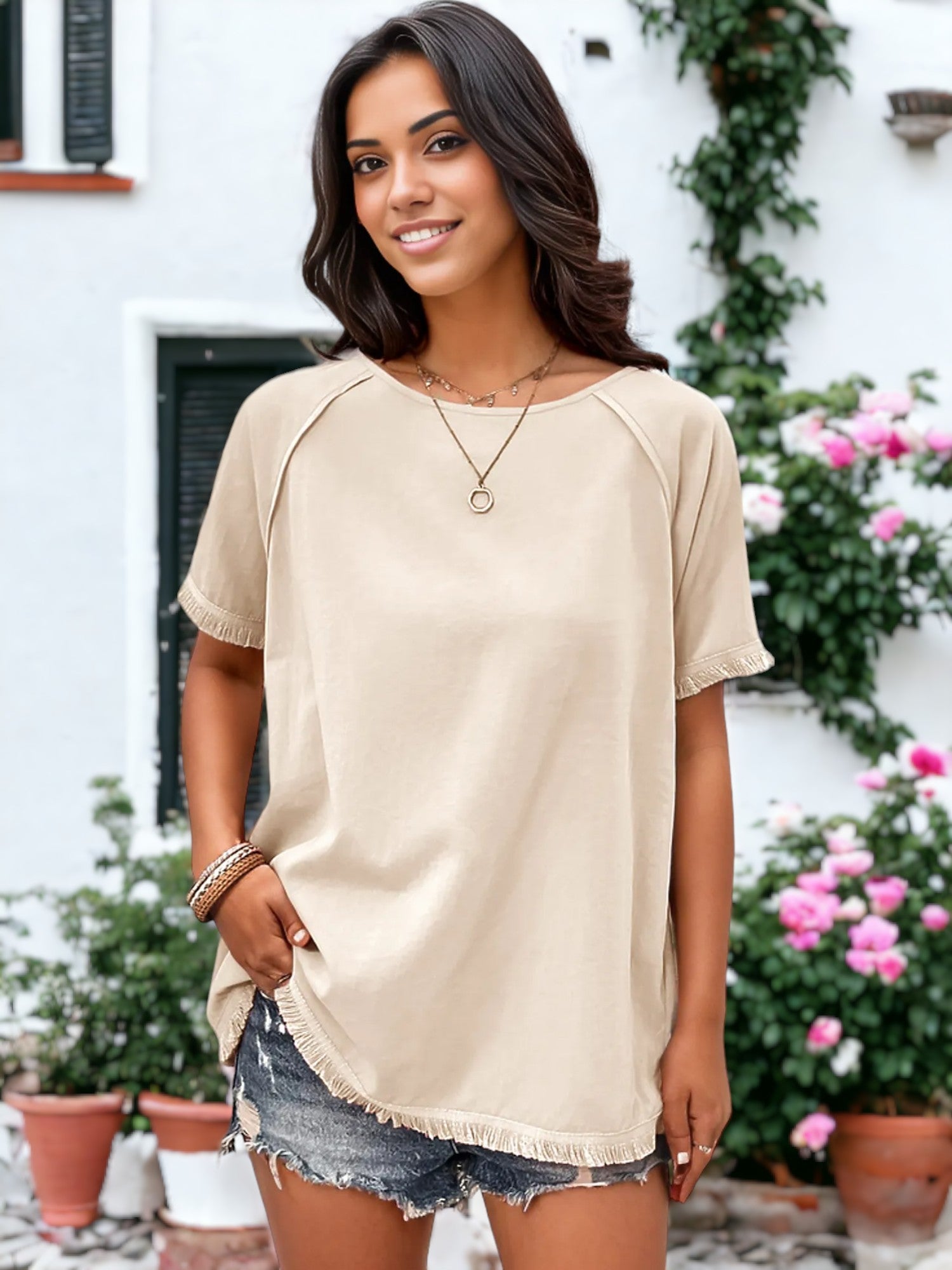 Frayed Hem Loose Shirt