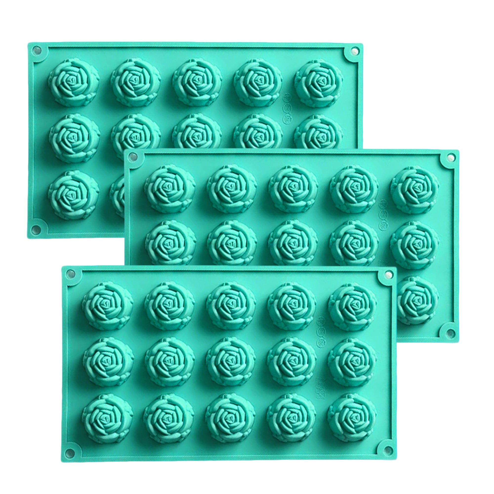 Anna-Kaci 3-Piece Rose Flower Silicone Baking Mold Set Mini Round Cake Chocolate Candy Soap Mold