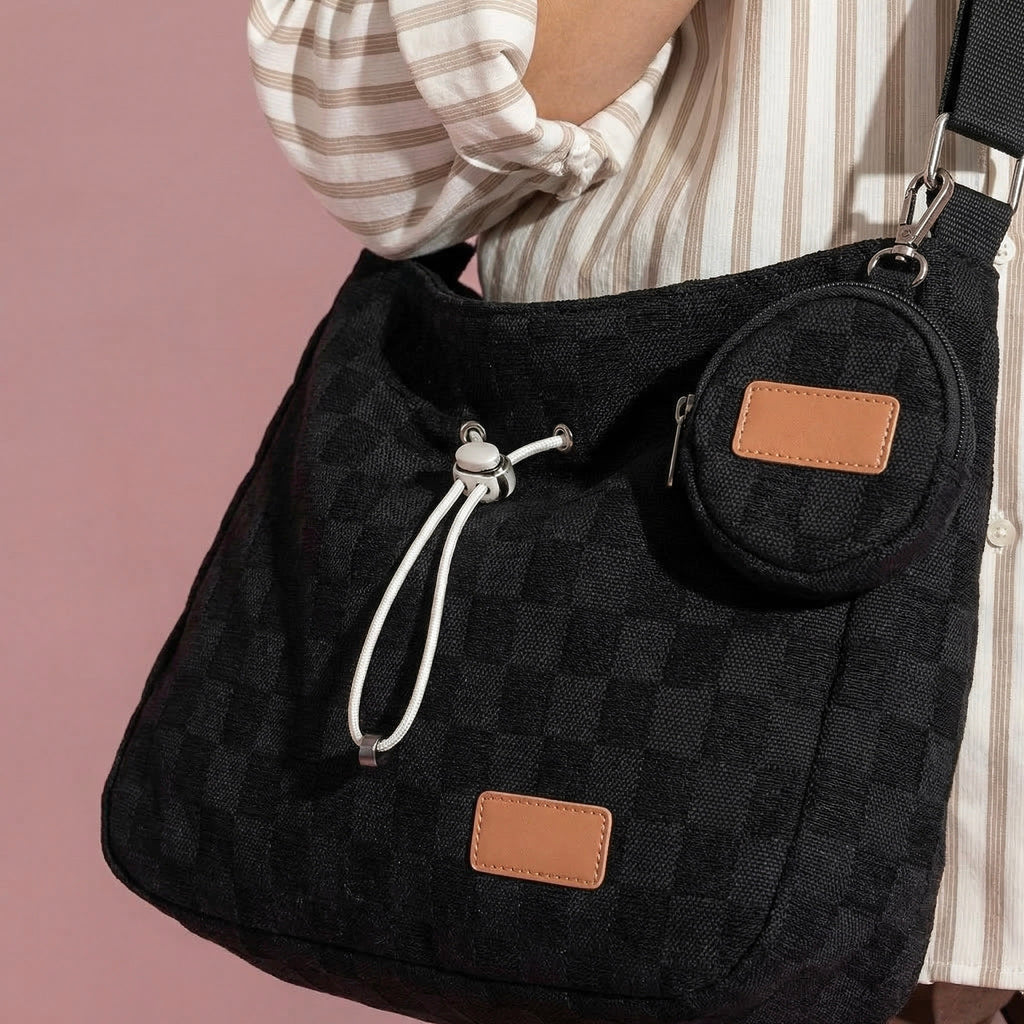 Women's Woven Canvas Crossbody Bag - Adjustable Strap 3-in-1 (Shoulder/Handheld) Bag