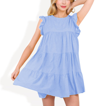 Anna-Kaci Women's Sleeveless Ruffle Trim Tiered Babydoll Dress with Flowy Fit for Casual Summer and Beach Wear
